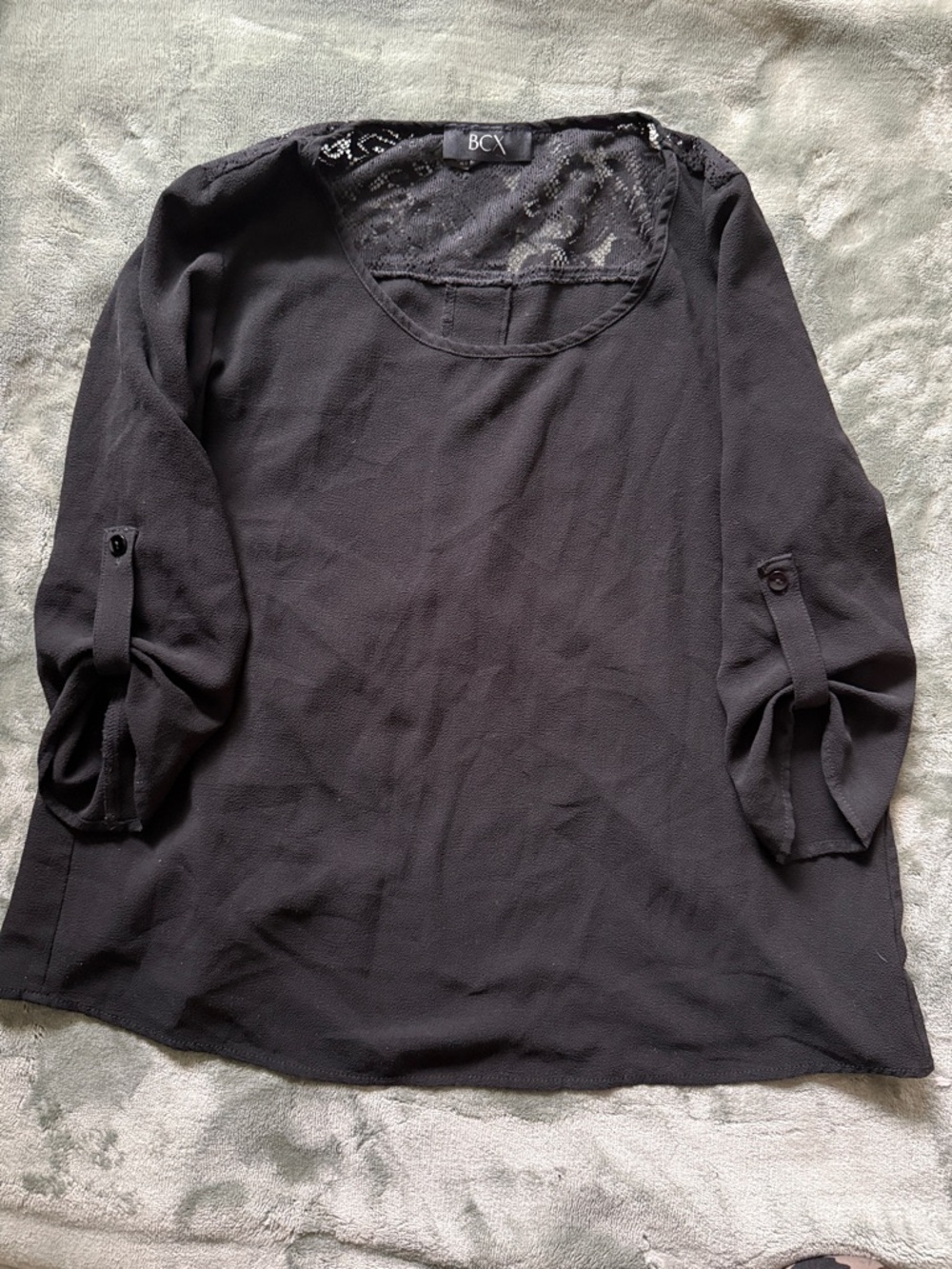 BCX Black Scoop Neck Lace-Back Blouse